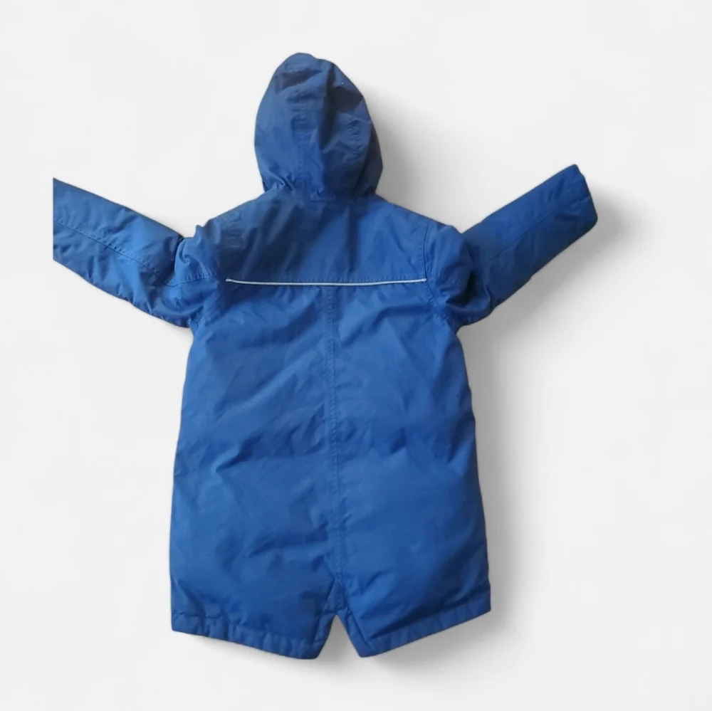 Kids Boden Navy Coat with Multicolor Fur Hood Size 6-7